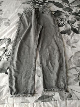 Pantalón vaquero ancho cintura elástica gris