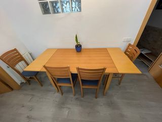 Mesa comedor extensible + 6 sillas madera