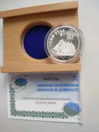 Moneda Plata 1000 Pesetas 1998 Expo98 J.S.Elcano