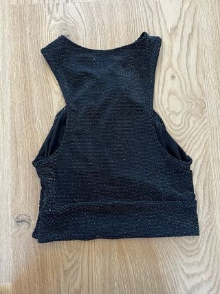 Top Bershka negro brillos cruzado Talla S