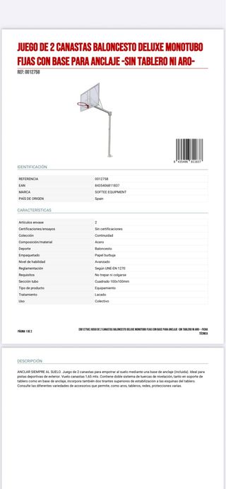 2 canestri da basket monotubo deluxe fissi