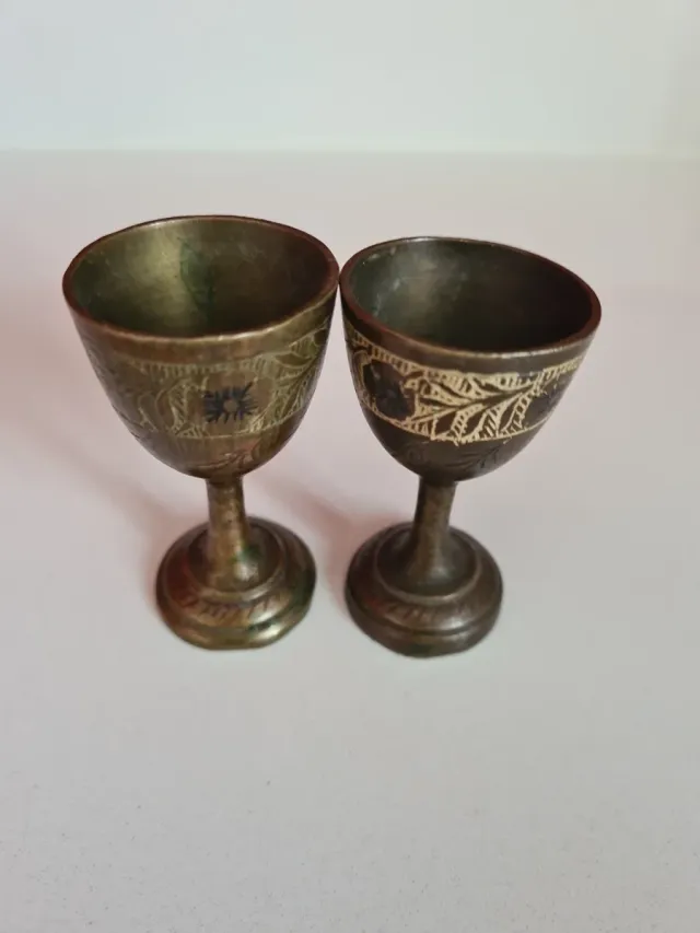 Coppia minicalici bronzo intarsiato