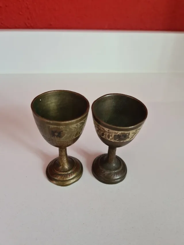 Coppia minicalici bronzo intarsiato