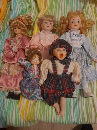 Lotto 5 bambole porcellana da collezione vintage