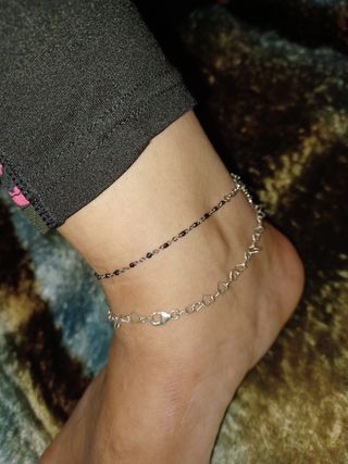 Pulsera tobillera plata mariposa y corazones dos