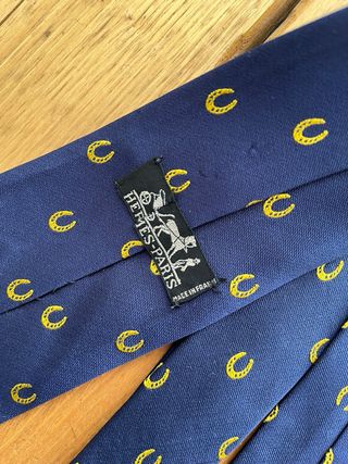Corbata Hermes Vintage Seda Azul y Dorado