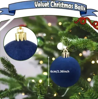Bolas Navidad Terciopelo Azul 6cm (Pack 6)