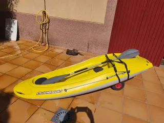 Kayak de mar con pala y carro de transporte