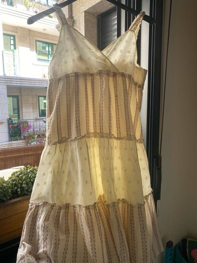 Vestido Hippie Beige Multicolor Talla Única