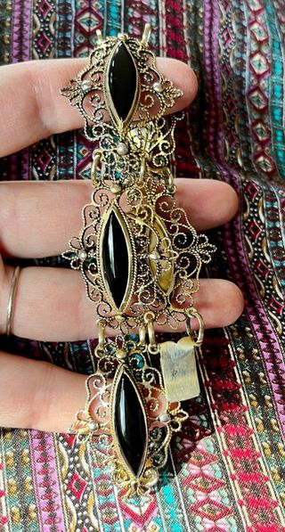 Pulsera Antigua Plata Filigrana Ónix