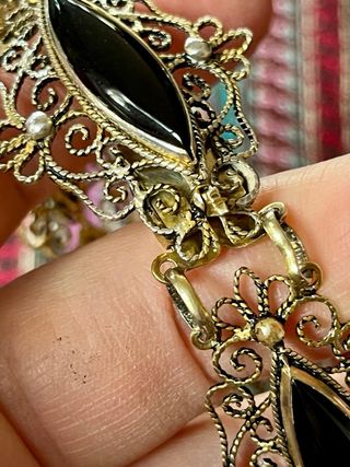 Pulsera Antigua Plata Filigrana Ónix