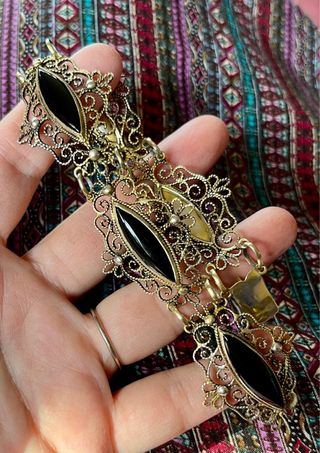 Pulsera Antigua Plata Filigrana Ónix