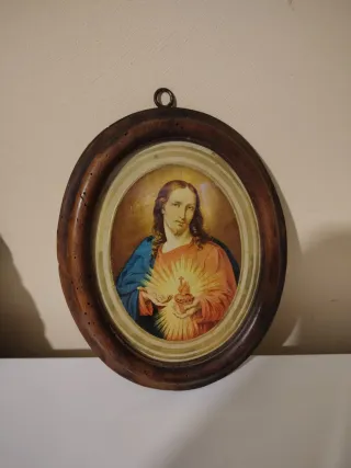 Quadro ovale Sacro Cuore di Gesù vintage