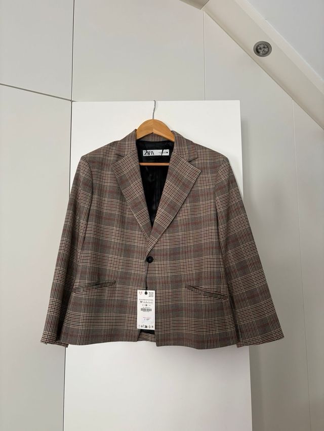 Blazer Zara Cuadros Beige Talla M