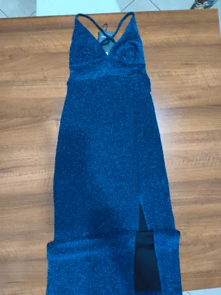 Abito lungo festa glitter blu