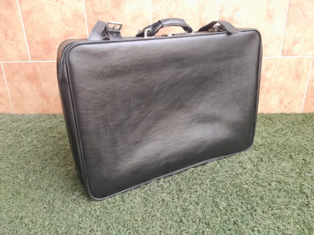 Maleta Viaje Vintage Piel Negra Gran Tamaño Sanson
