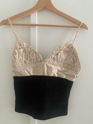 Top Zara Beige y Negro