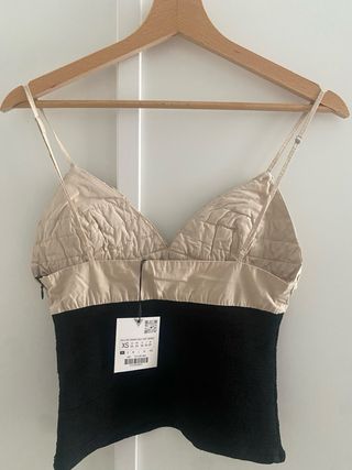 Top Zara Beige y Negro