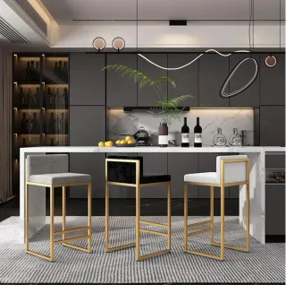 1X Taburetes Altos Cocina Dorados con Respaldo