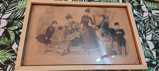 Quadretto stampa antica moda La Femme et la Famill