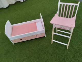 Cuna y trona madera para bebé reborn/Nenuco