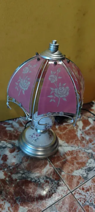 Lámpara táctil vintage rosa y plata