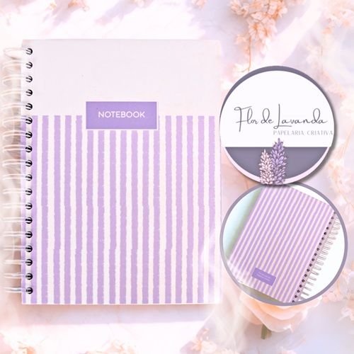 Caderno Colegial 17,5 x 24 cm Listrado Lilás