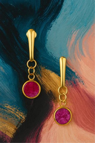 Pendientes Piel Salmón dorado Rosa fusia