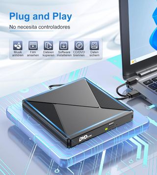 ✨ - Lector CD DVD Externo, Grabadora CD DVD Unidad