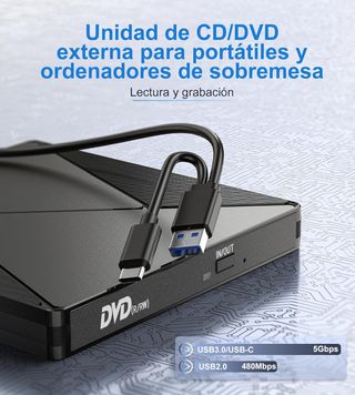 ✨ - Lector CD DVD Externo, Grabadora CD DVD Unidad