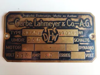 Antigua Placa metálica Garbe Lahmeyer & Co.-A.G.