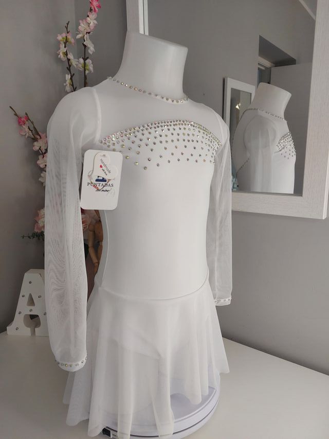 Maillot patinaje blanco con pedrería