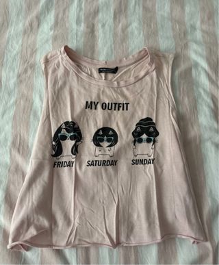 Camiseta sin mangas Bershka rosa gatos