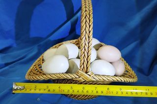 Figura Cesta Huevos Porcelana Manises
