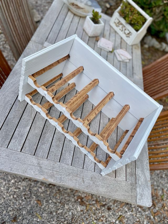 2 Botelleros decorativos madera y blanco