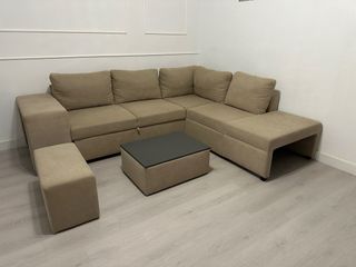 Sofá rinconera beige tela