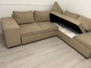 Sofá rinconera beige tela