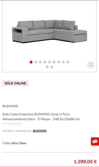 Sofá rinconera beige tela