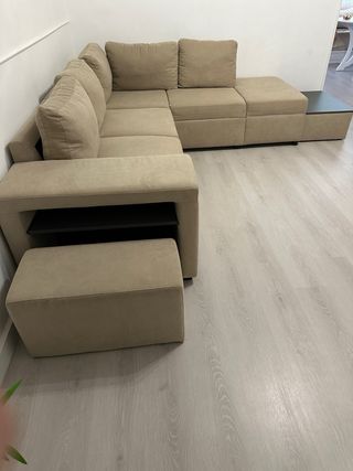 Sofá rinconera beige tela