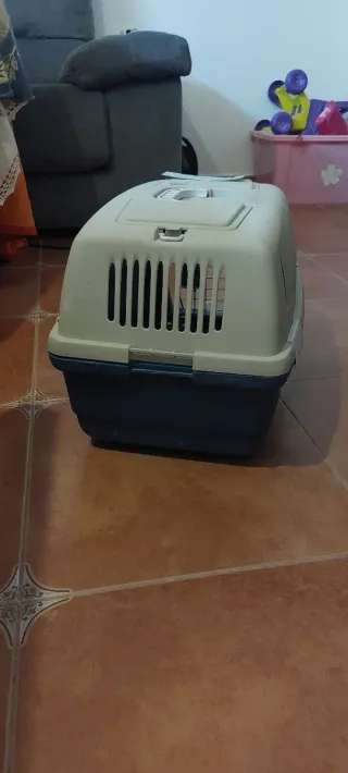 Transportín para mascotas beige y azul