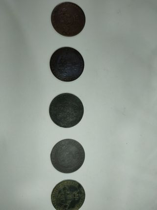 Lote 6 monedas Isabel II 5 Céntimos de Escudo