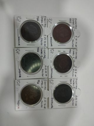 Lote 6 monedas Isabel II 5 Céntimos de Escudo