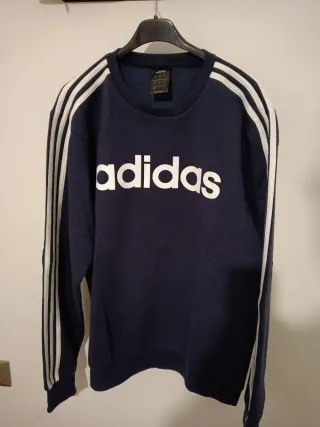 Felpa Adidas blu con strisce bianche