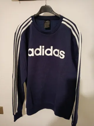 Felpa Adidas blu con strisce bianche
