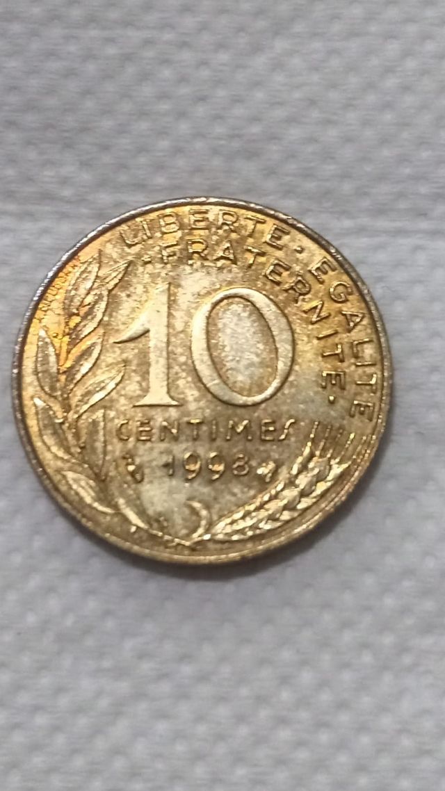 Moeda de 10 cêntimos franco francês de 1998