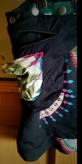 Minifalda Hippie Negra Estampada Talla Única