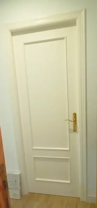 Puerta interior blanca con manilla dorada