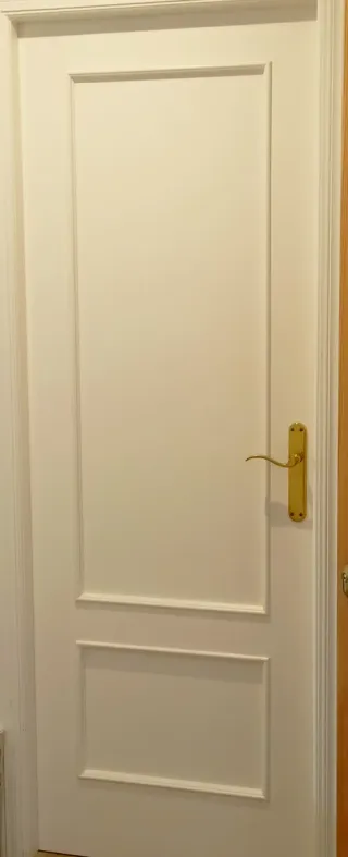 Puerta interior blanca con manilla dorada