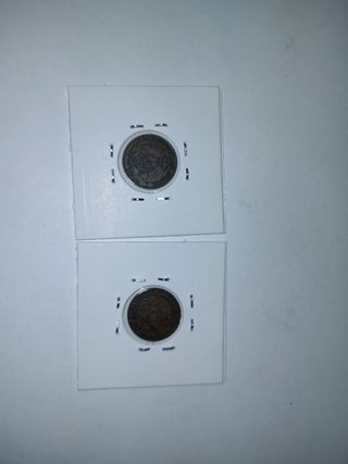 Lote 2 monedas 1 céntimo Escudo Isabel II 1868
