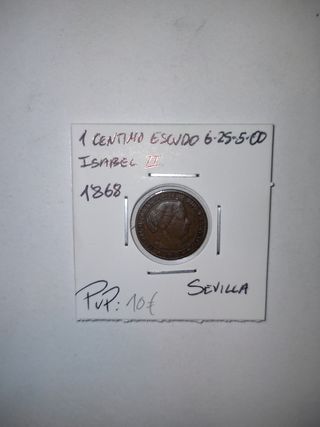 Lote 2 monedas 1 céntimo Escudo Isabel II 1868